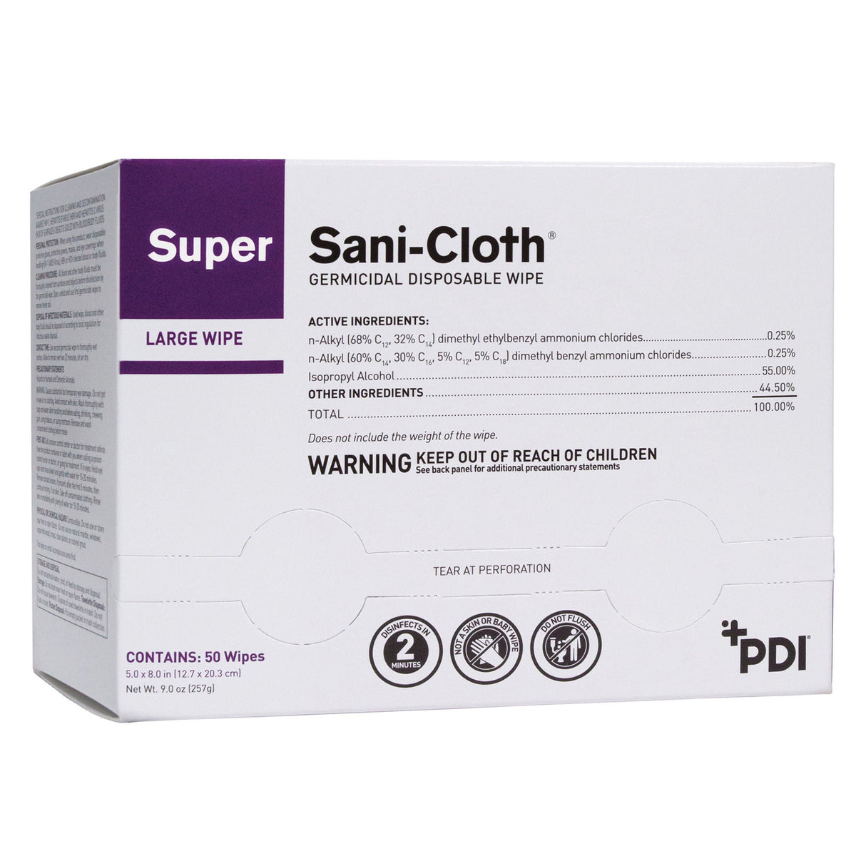 Super Sani-Cloth® Large Germicidal Disinfectant Wipes, Individual Packets, BX/50