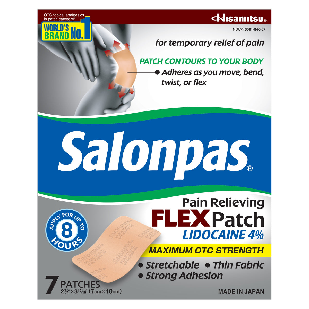 Salonpas Pain Relieving Flex Patch Lidocaine, 4%, 7ct