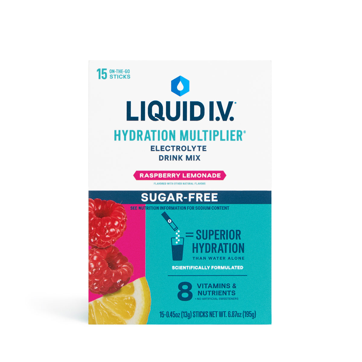 Liquid IV Electrolyte Drink Mix, Sugar Free Raspberry Lemonade, 15 ct, BX/15