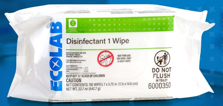 Ecolab Disinfectant 1 Wipe with Plastic-Free Substrate, 110 ct, PK/110