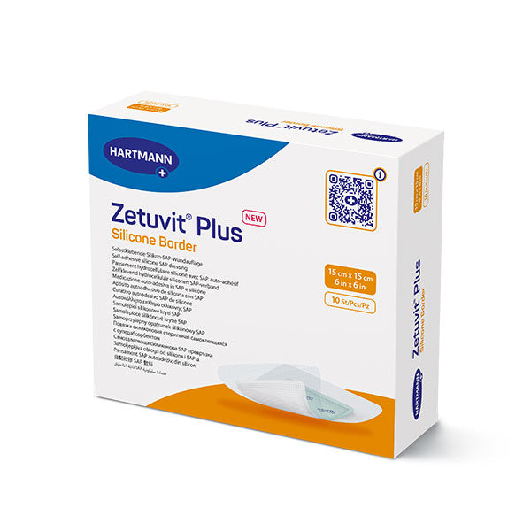Zetuvit Plus Silicone Border SAP Dressing with Silicone adhesive, 6" x 6"