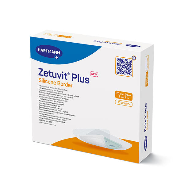 Zetuvit Plus Silicone Border Superabsorbent SAP Dressing with Silicone Adhesive, 8" x 8" - REPLACES EV413123
