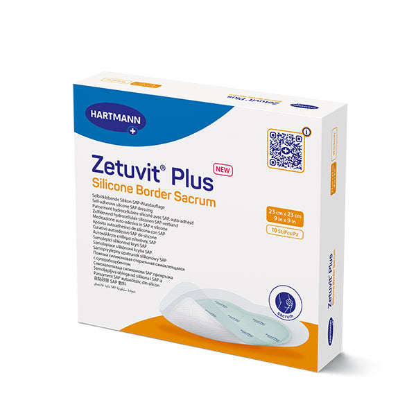Zetuvit Plus Silicone Border Sacral SAP Dressing with Silicone adhesive, 9" x 9"