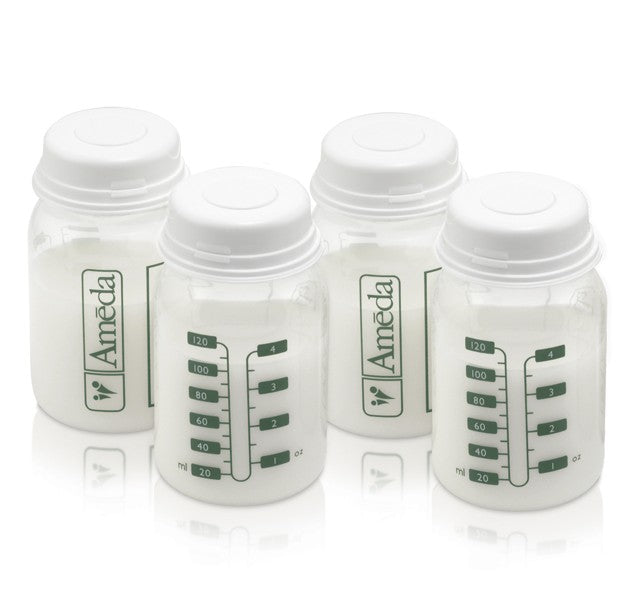 Ameda Breast Milk Storage Bottles with Lock-Tight Caps, 4 oz, 4-Pack