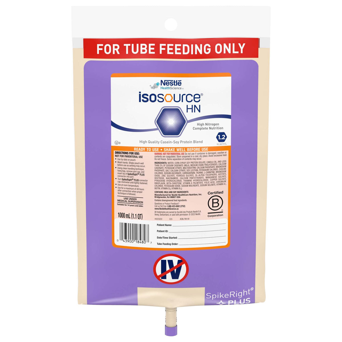 Isosource® HN Tube Feeding Formula, 33.8 oz. Bag, EA/1