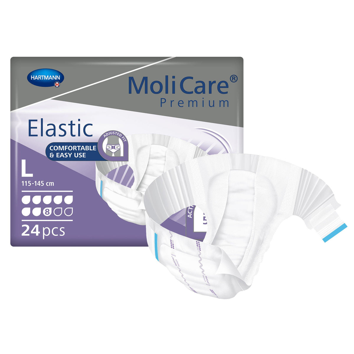 MoliCare® Premium Elastic 8 Drop Absorbency Incontinence Briefs, Large, BG/24