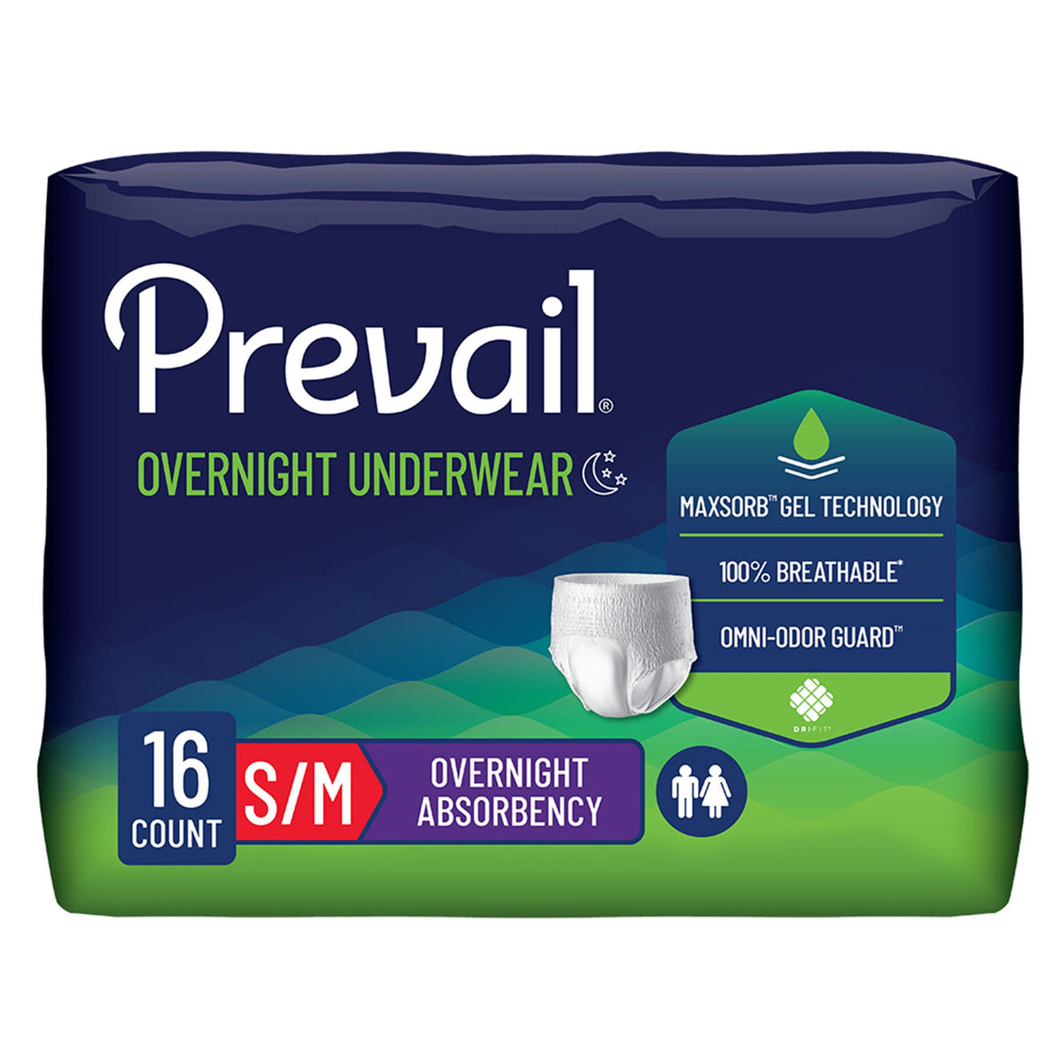 Prevail® Overnight Absorbent Underwear, Small, CS/64