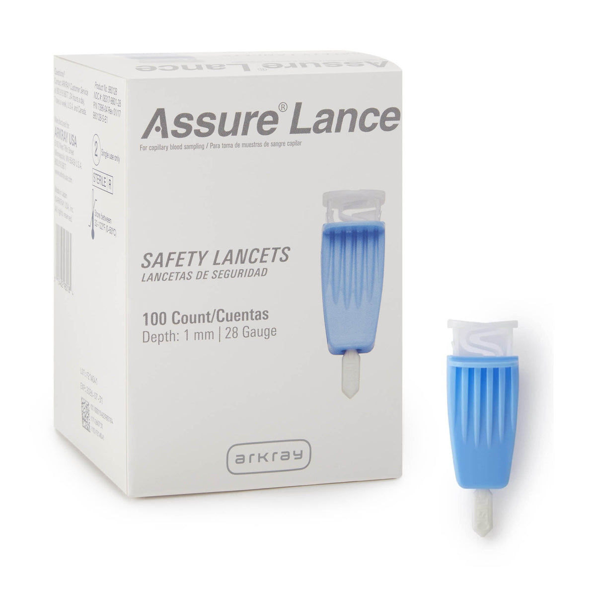 Assure® Safety Lancet, 28 Gauge, 1.0 mm Depth, Light Blue, BX/100