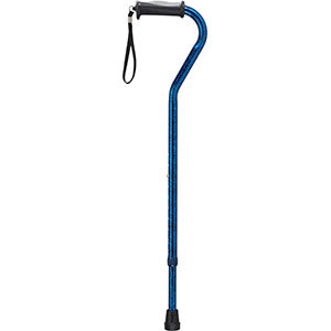 Blue Crackle Design Offset Handle Cane with Gel Grip