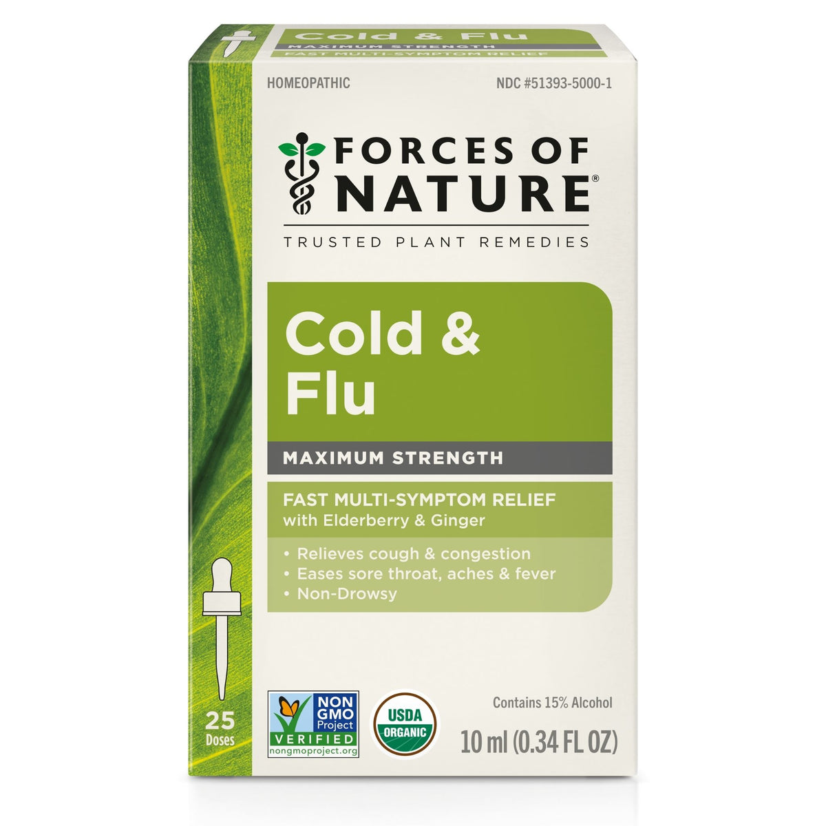 Forces of Nature Cold & Flu Relief Maximum Strength, Organic, Homeopathic, Sublingual, 10ml (0.34 fl oz)
