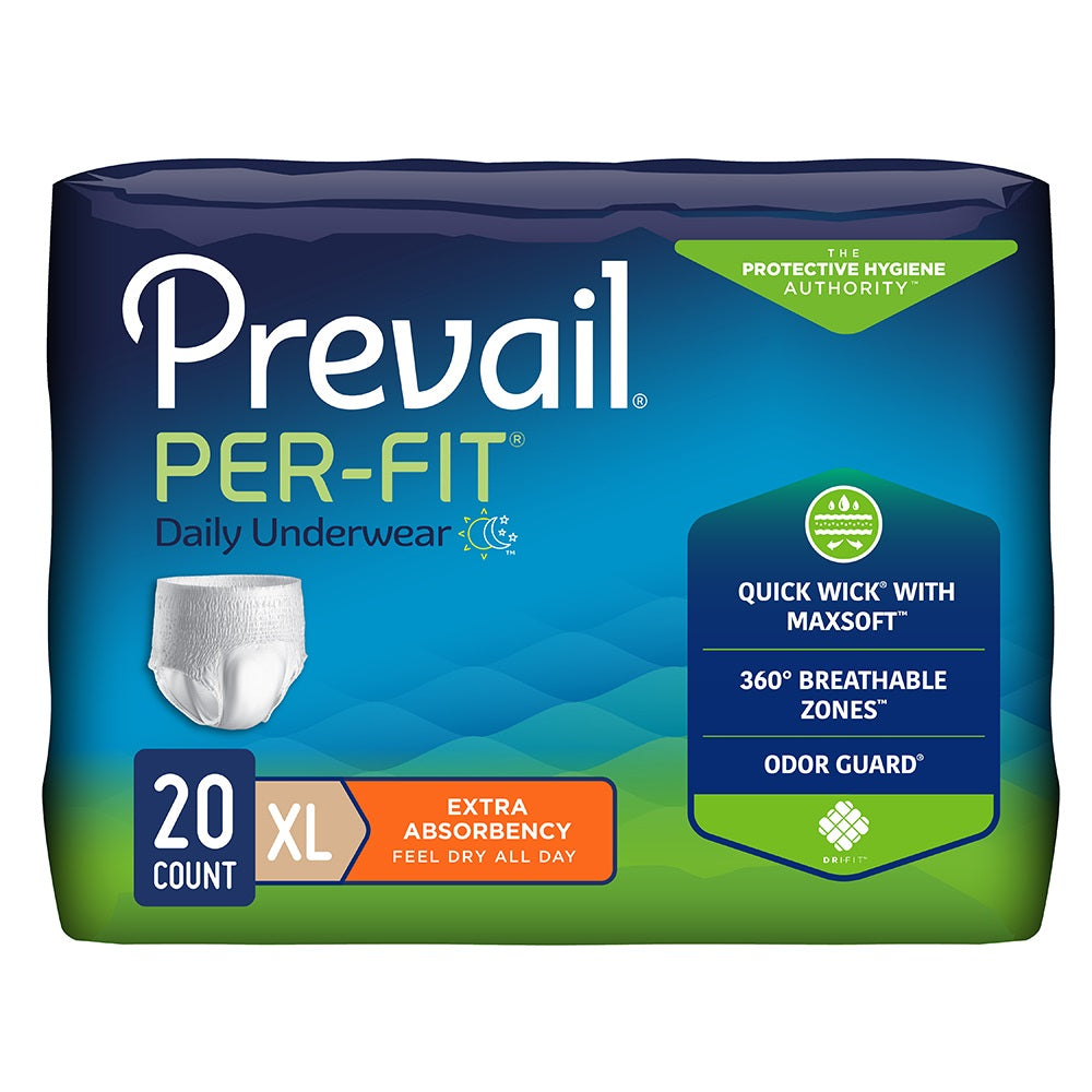 Prevail Per-Fit Underwear Size X-Large, White, 58" - 68"