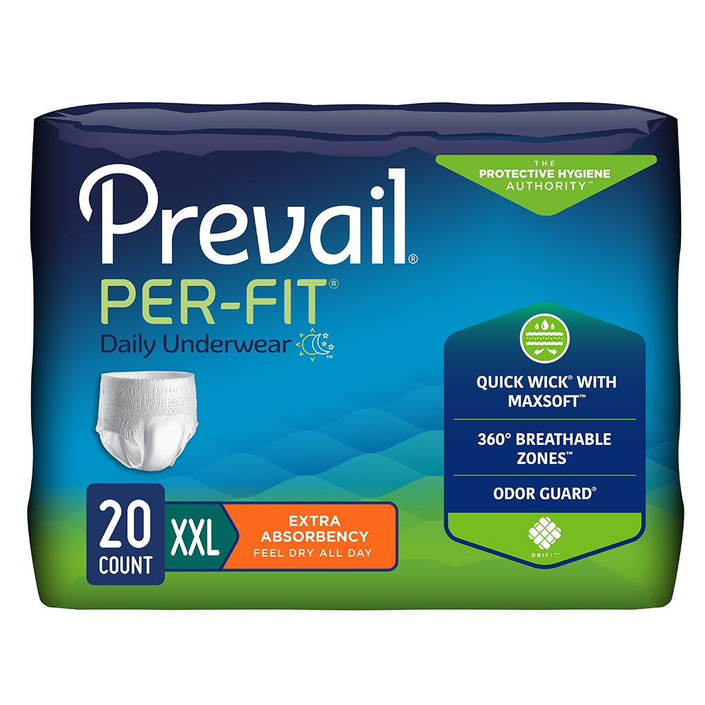 Prevail Per-Fit Underwear Size XXL, White, 68" - 80"