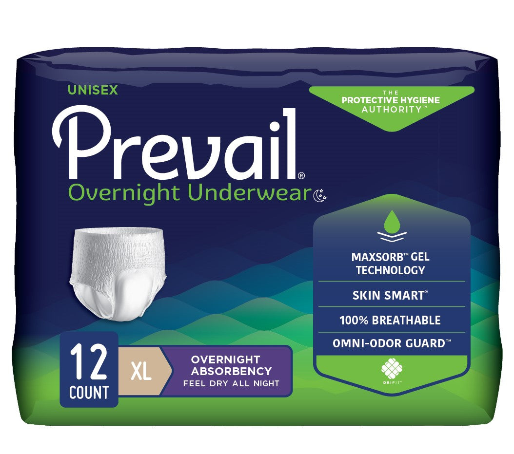 Prevail Unisex Overnight Underwear, X-Large, 58" x 68" - REPLACES FQPMX514 & FQPWX514.
