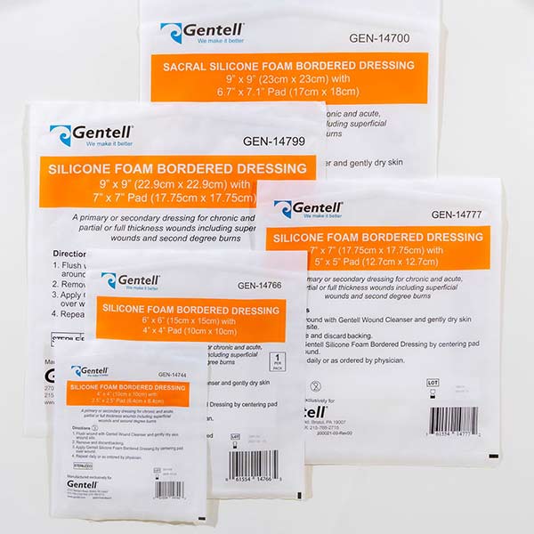 Gentell Silicone Foam Bordered Dressing, 4" x 4", EA/1
