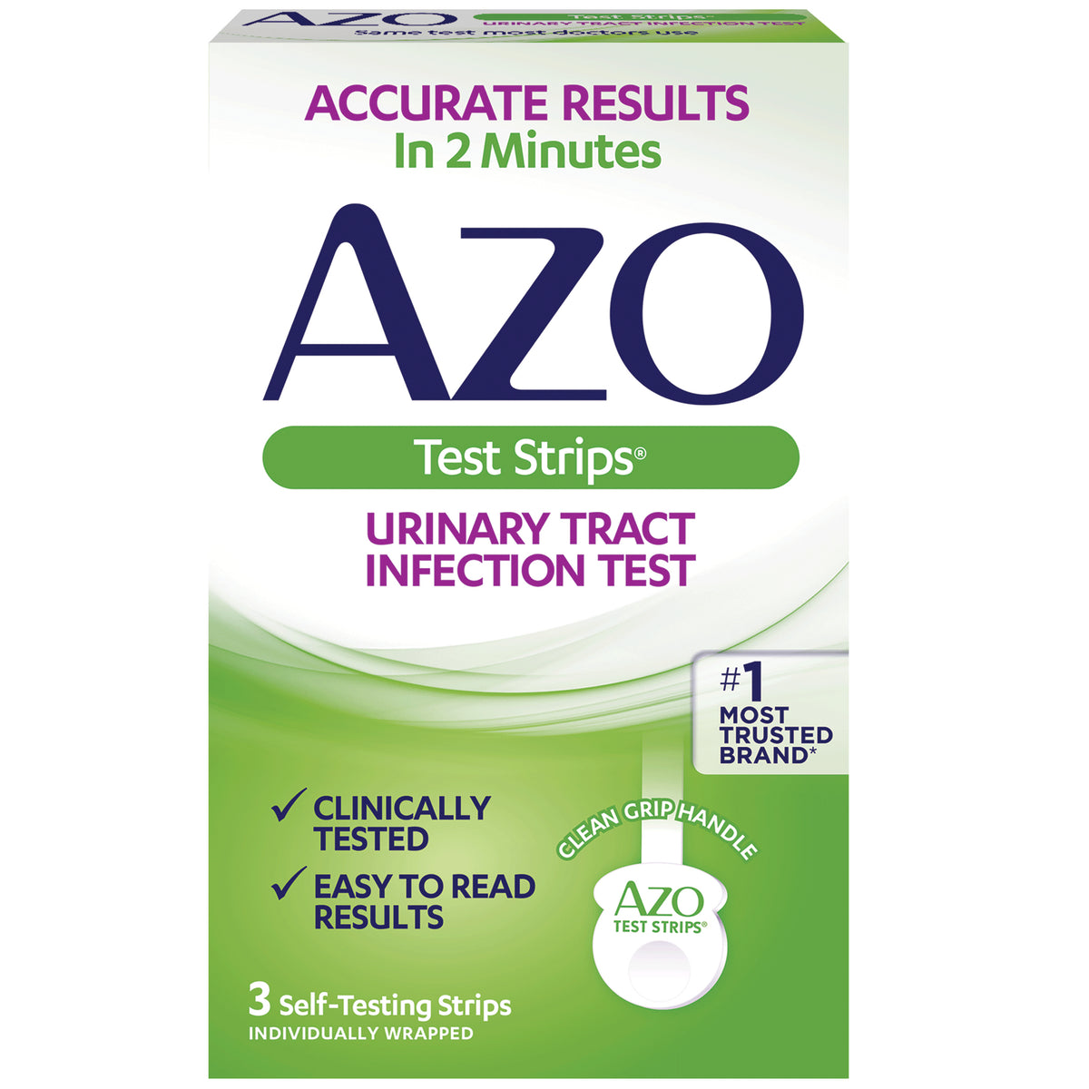 AZO Urine Test Strips for UTI with Handle, 3 ct - REPLACES IY7002180326724, BX/3
