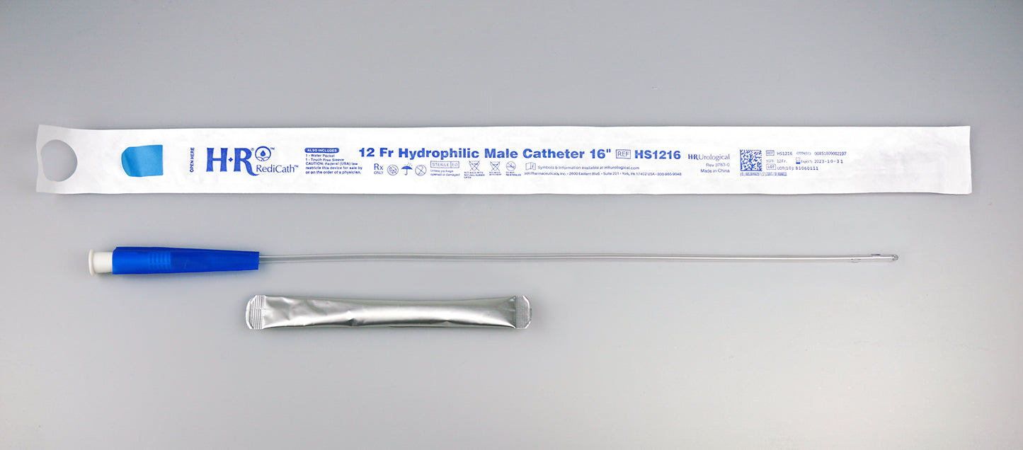 TruCath Hydrophilic Catheter with water bag and touch free sleeve, 12FR, 16"