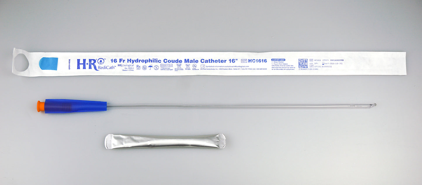 TruCath Hydrophilic Catheter with water bag and touch free sleeve, 16FR, 16"