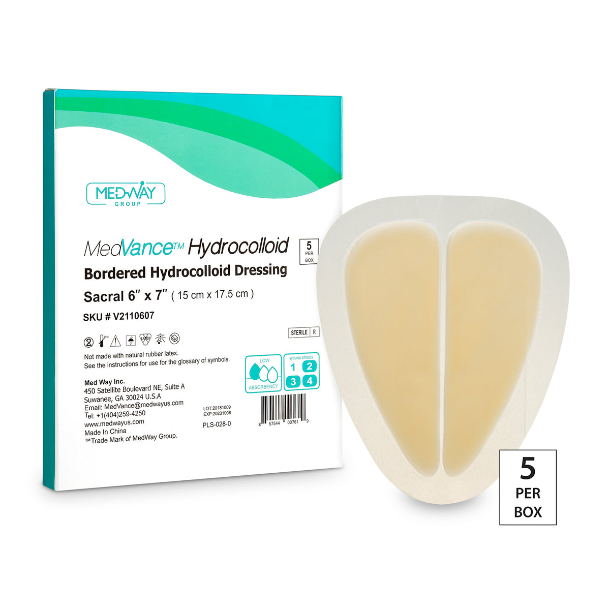 MedVance Bordered Hydrocolloid Dressing, 6" x 7", 4" x 4" Pad, Sacral