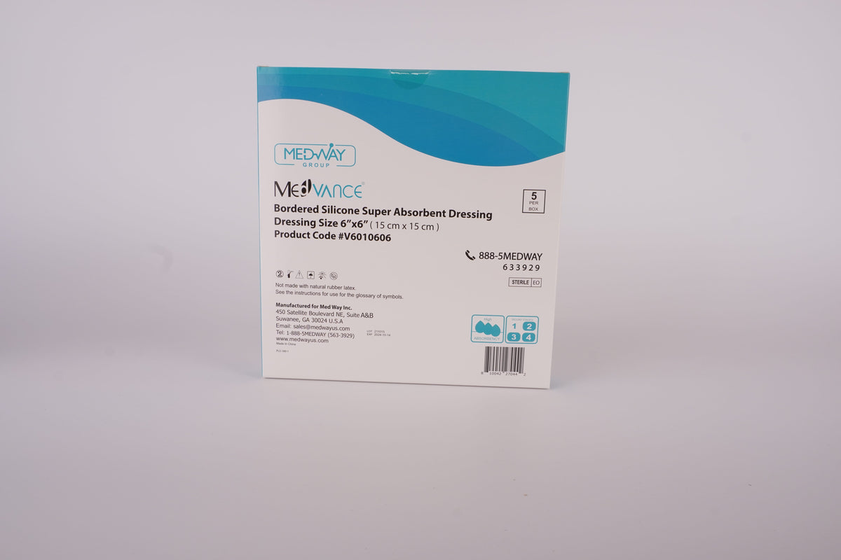 MedVance Bordered Silicone Super Absorbent Dressing, 6" x 6", Pad 4" x 4"