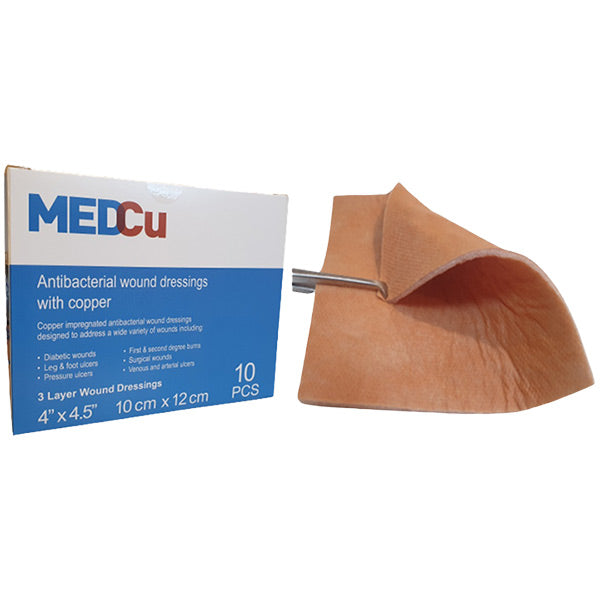 MedCu 3-Layer Non-Adhesive Antibacterial Dressing with Copper Oxide, 4" x 4.5", EA/1