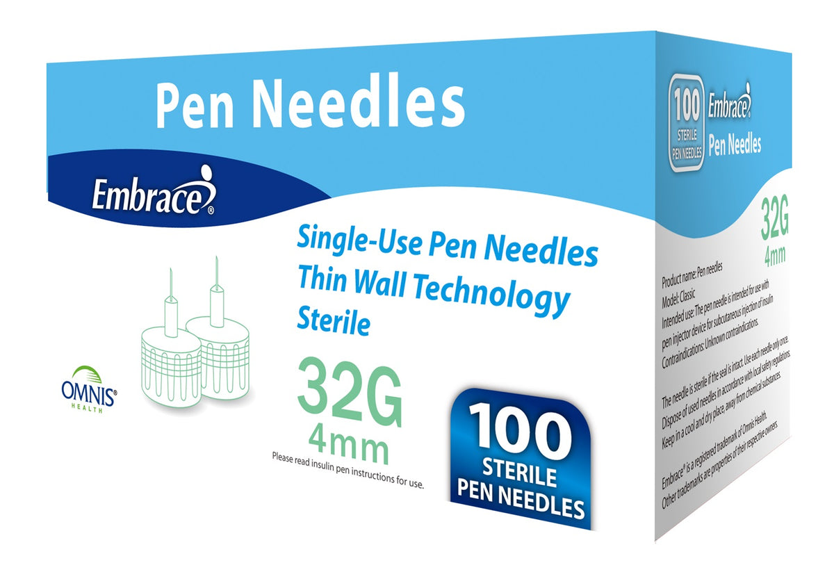 Embrace Pen Needles, 32G, 4mm, 100 ct, BX/100