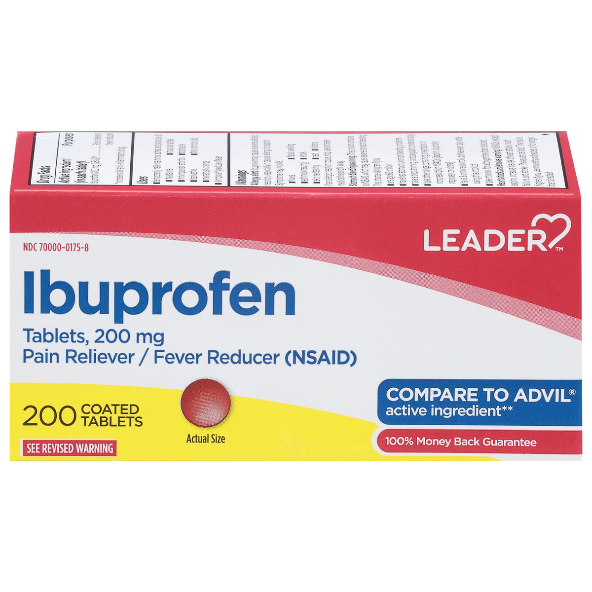 Leader Pain Reliever And Fever Reducer, 200mg Coated Caplets, 200 ct (Compare To Advil)
