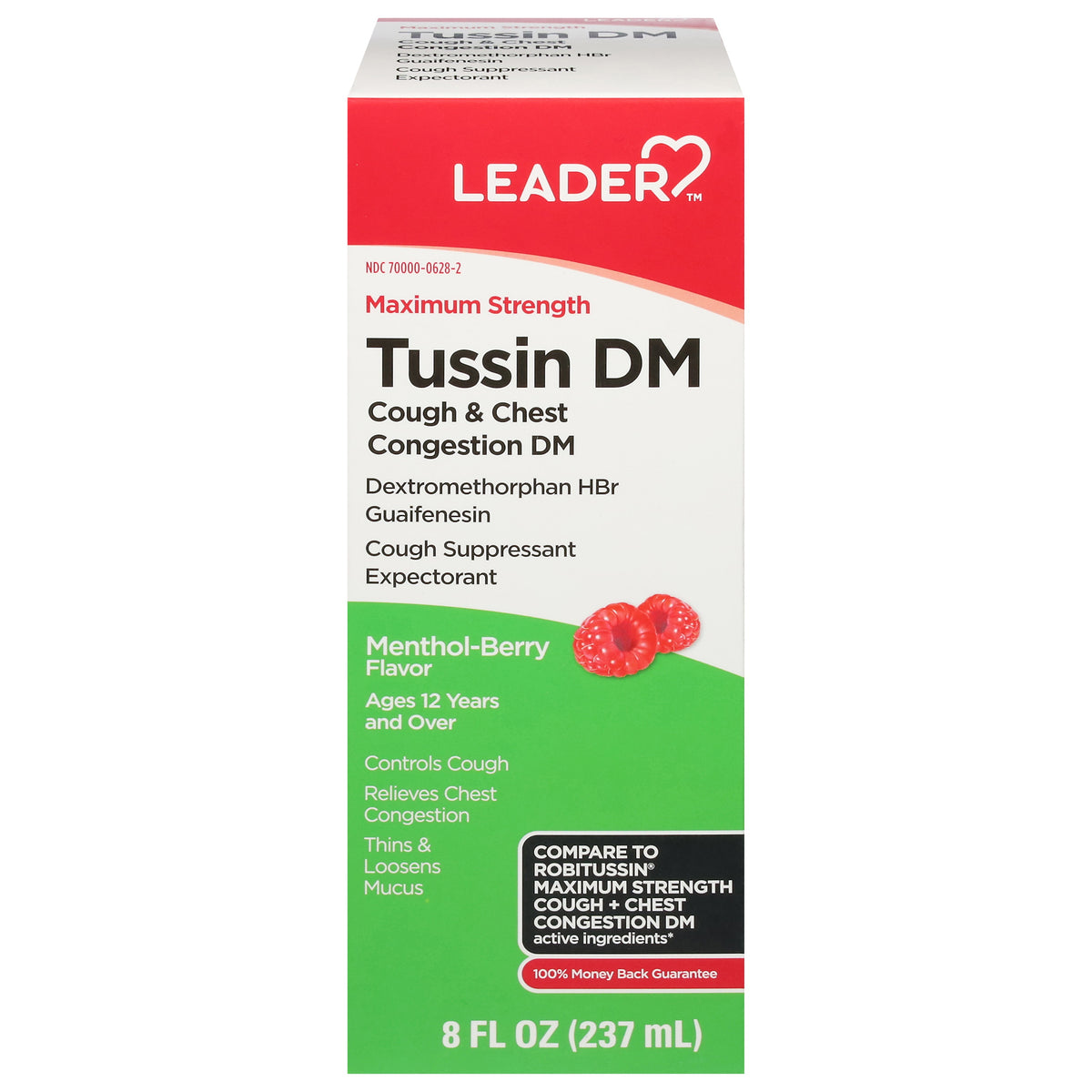 Leader Maximum Strength, Tussin DM Cough & Chest Congestion Liquid, 8 oz (Compare To Robitussin Maximum Strength Cough + Chest Congestion Dm)