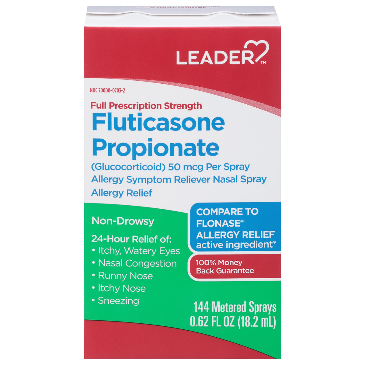Leader 24Hr Allergy Relief Nasal Spray, Fluticasone Propionate, 50Mcg, 0.62 Fl oz, EA/1