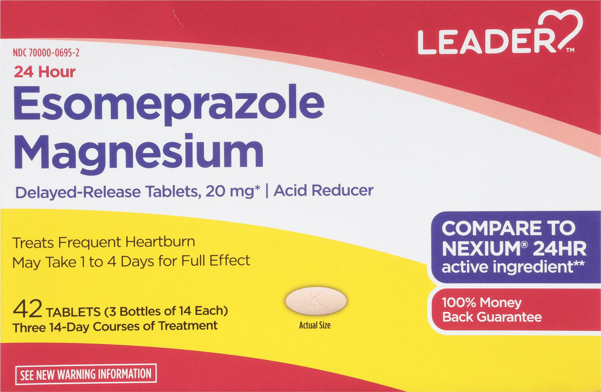 Leader 24 Hour Acid Reducer, 20mg Delayed-Release Tablets, 42 ct (Compare To Nexium 24 Hour)