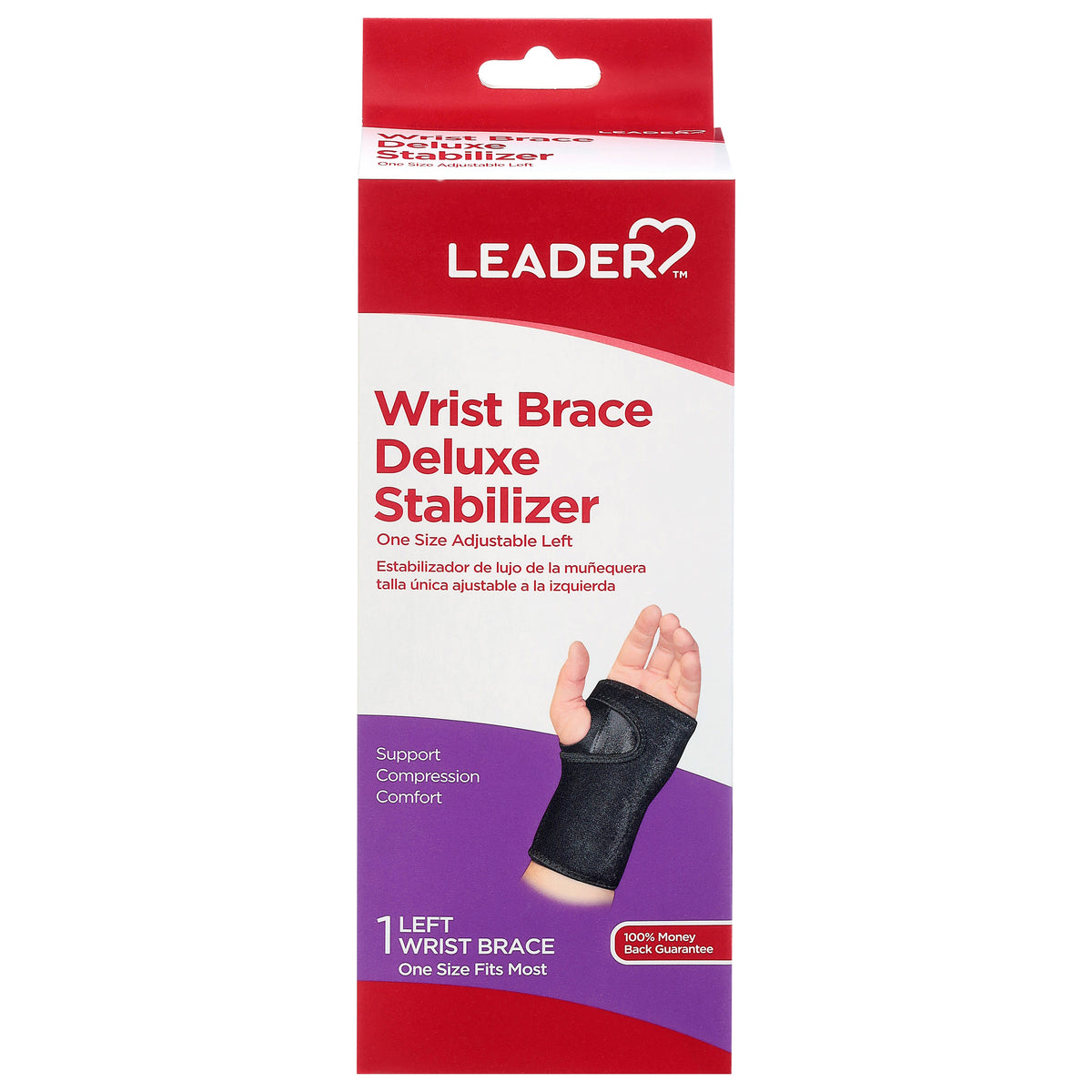 Leader Wrist Brace Deluxe Stabilizer, Left, One Size Fits Most, 1 ct, EA/1
