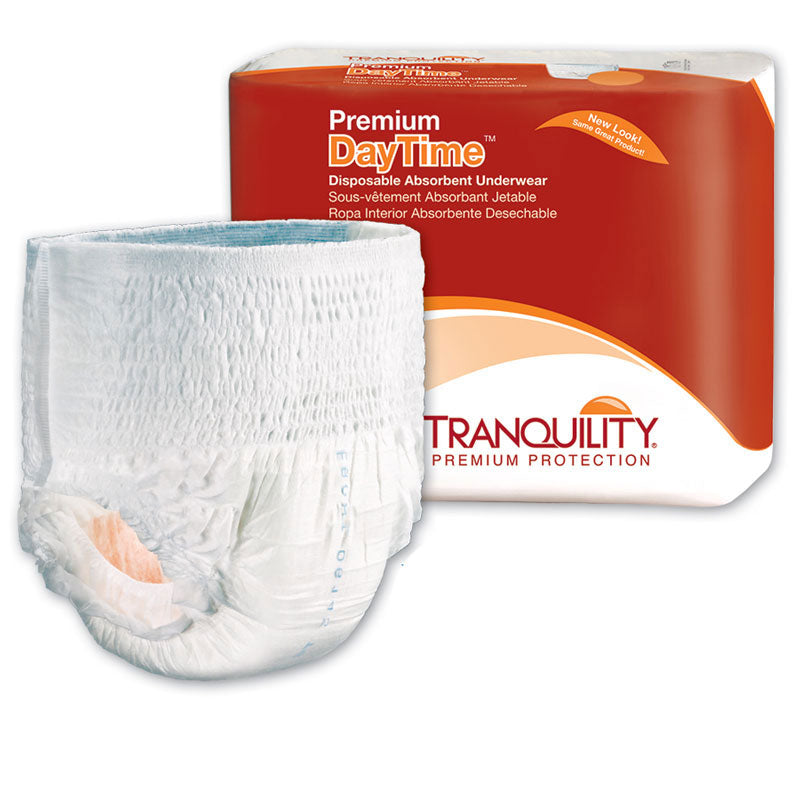 Tranquility Premium DayTime Adult Disposable Absorbent Underwear, Large, White, 44" - 54"