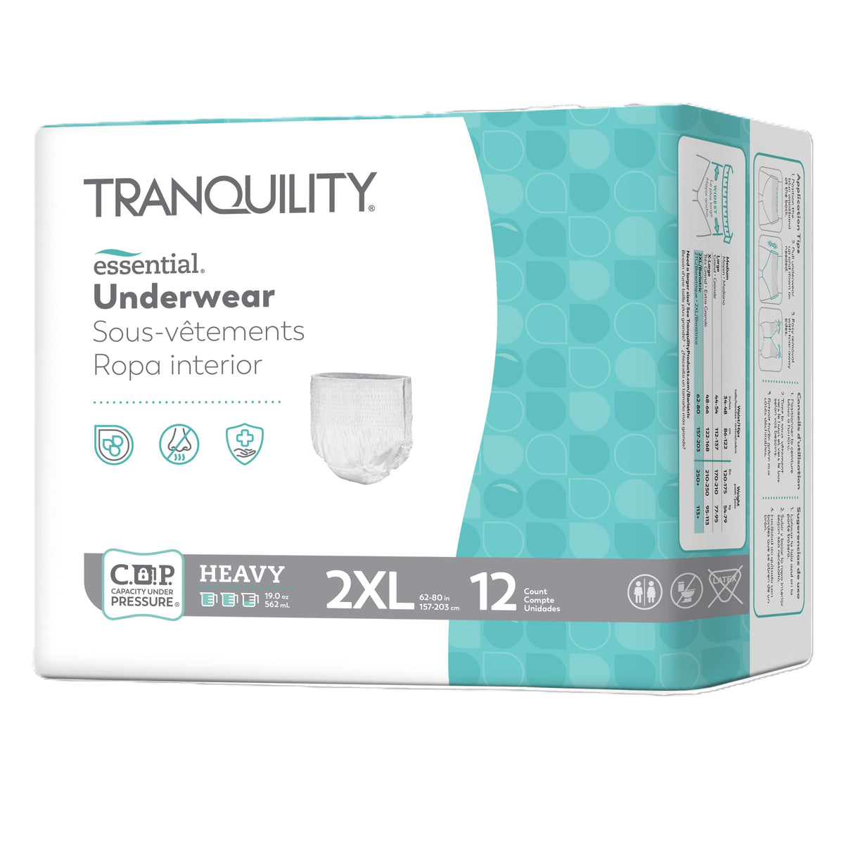 Tranquility Essential Underwear - Heavy, 2XL/Bariatric, 62" - 80", 250+ lbs