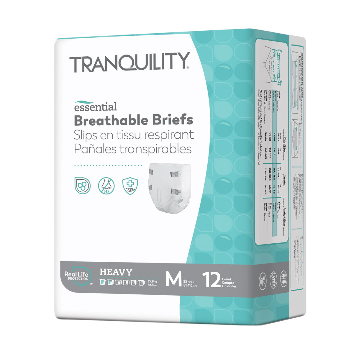 Tranquility Essential Breathable Briefs - Heavy, Medium, 32" - 44", 100 - 150 lbs, PK/12