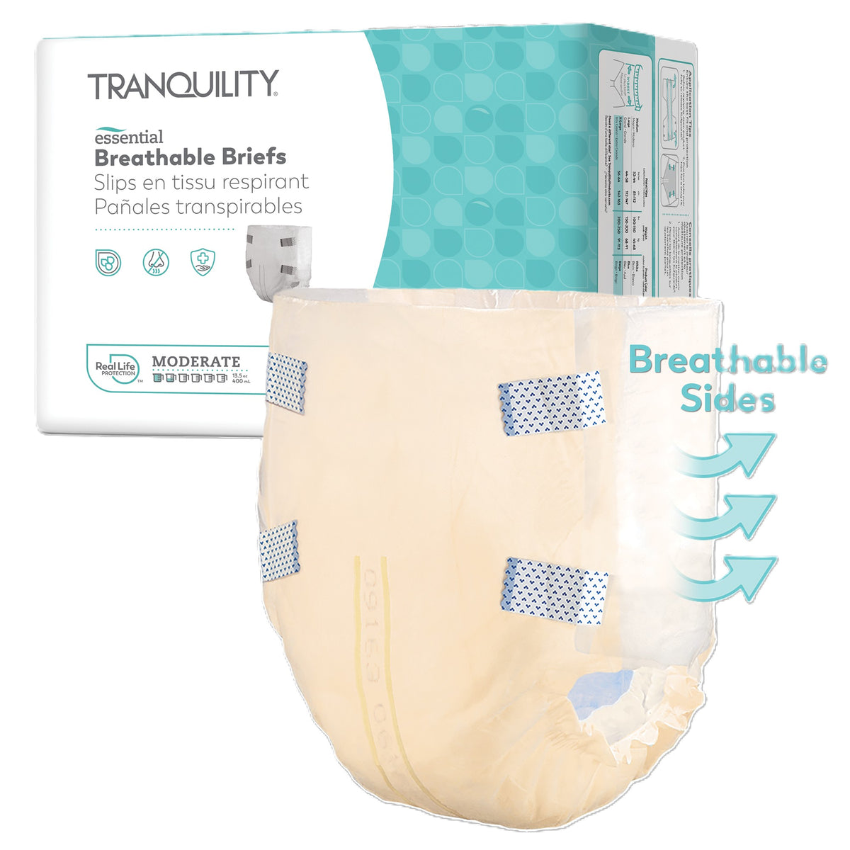 Tranquility Essential Breathable Briefs - Moderate, X-Large, 56" - 64", 200 - 250 lbs, PK/25
