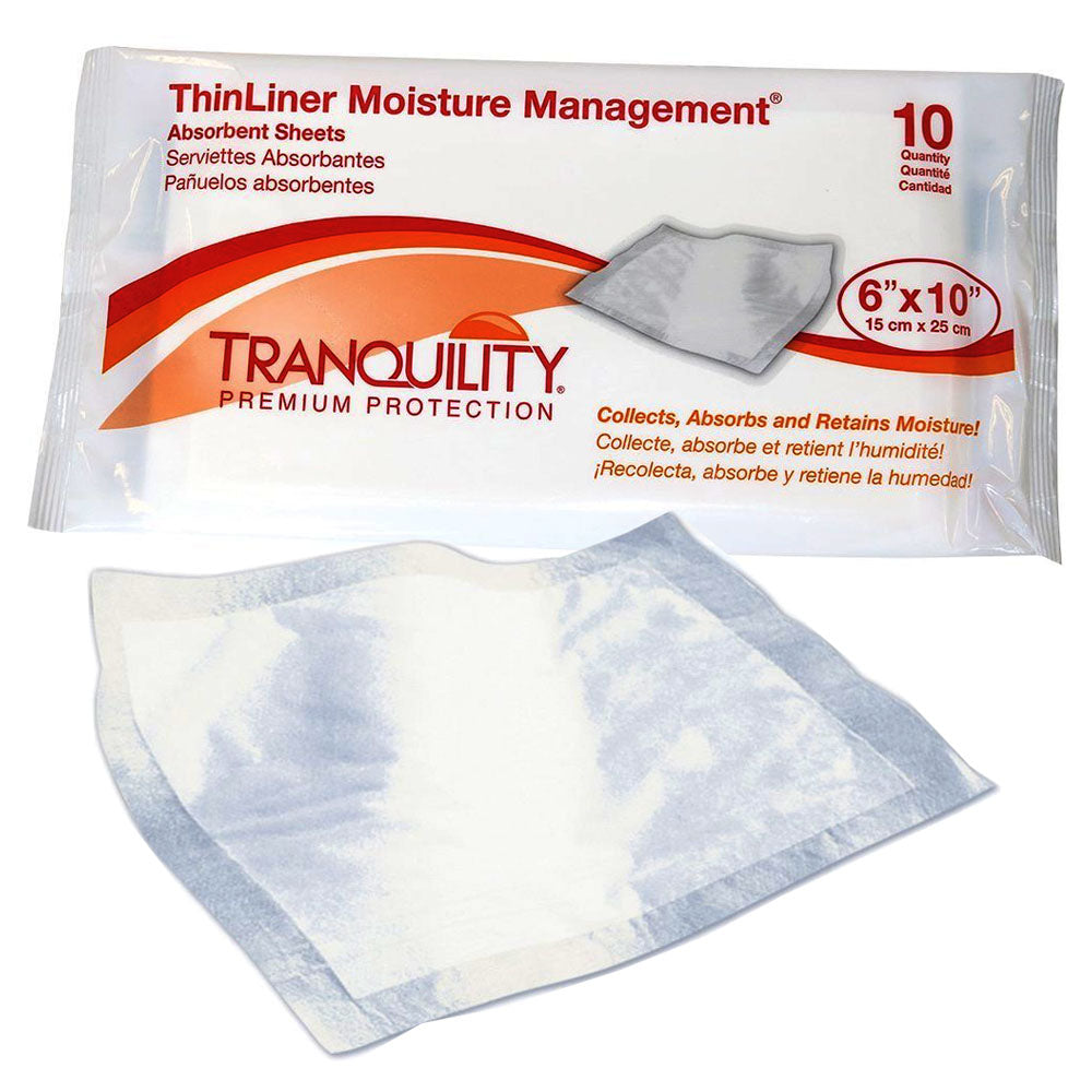 Tranquility ThinLiner Moisture Management Sheets, 6" x 10", PK/10