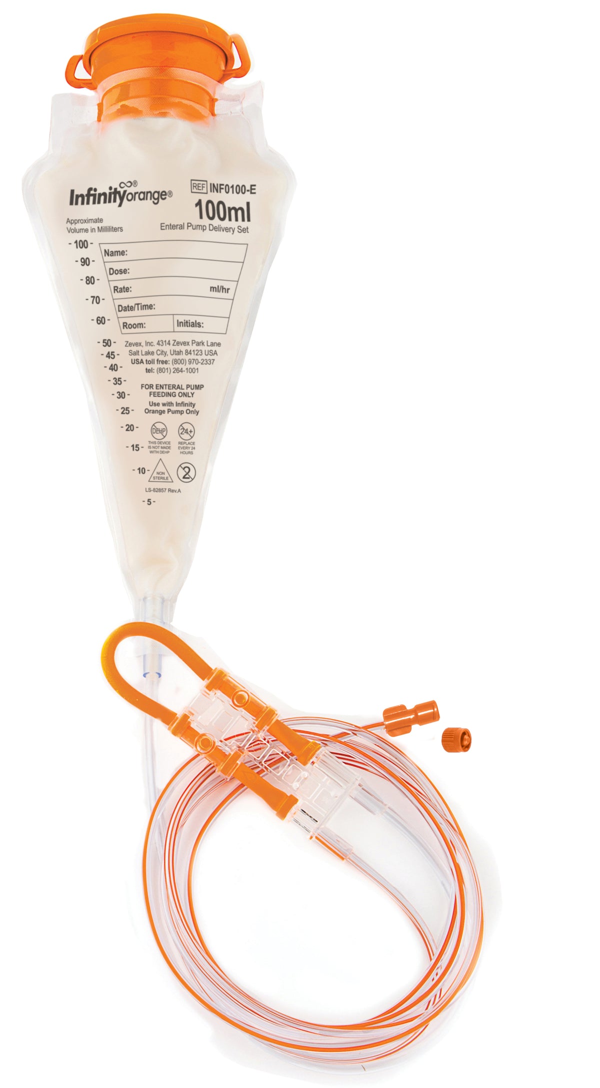 Infinity Orange 100mL Enteral Pump Delivery Set with ENFit Connector, EA/1