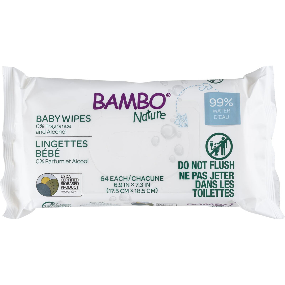 Bambo Nature Baby Wipes, 64 ct, PK/64