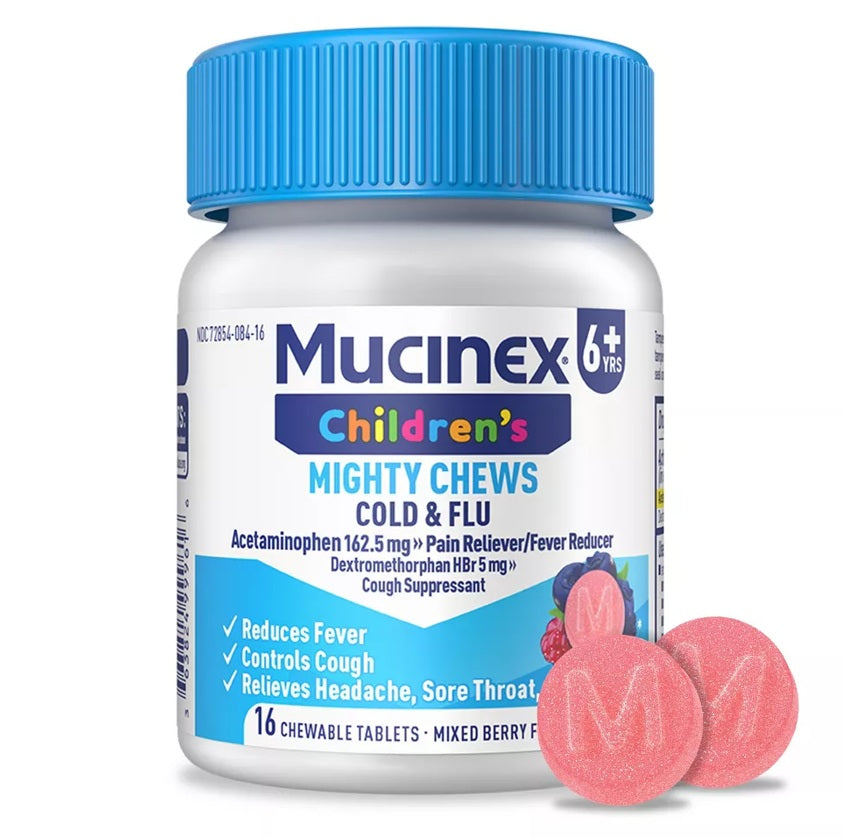 Mucinex Children's Mighty Chews Daytime Cold & Flu, Mixed Berry, 16 ct, EA/1
