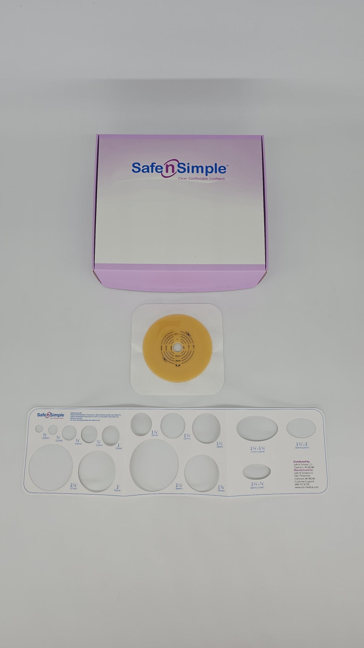 Safe N Simple LLC 5" x 5" 2- Piece Flat Wafer, Standard Wear, Tape Collar, White, 2-1/4" Flange Cut-to-Fit, BX/10