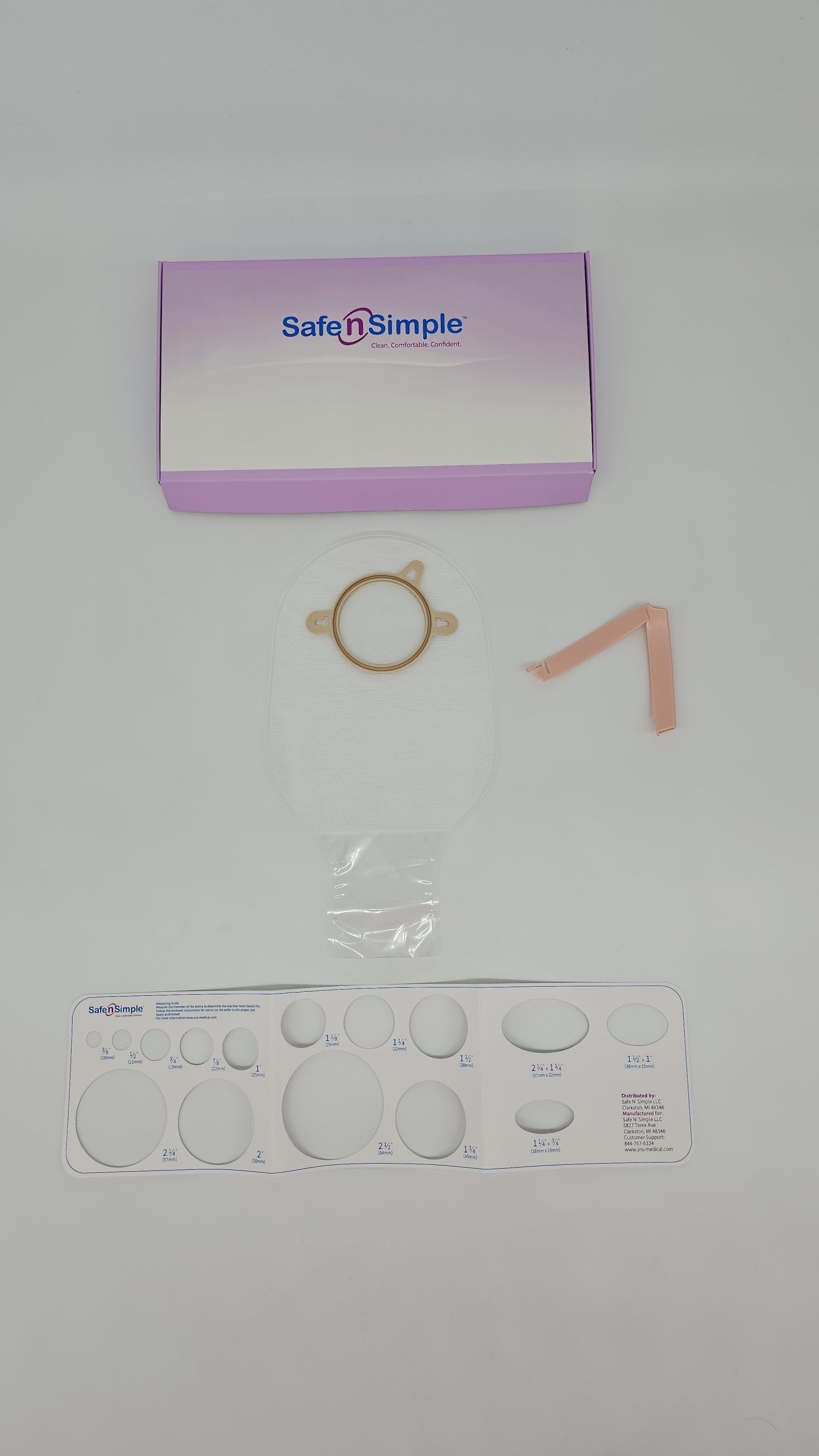 Safe N Simple 12" Drainable 2-Piece Pouch, Transparent, 57mm, 2-1/4" Flange, With Belt Tabs, and One Curved Tail Closure