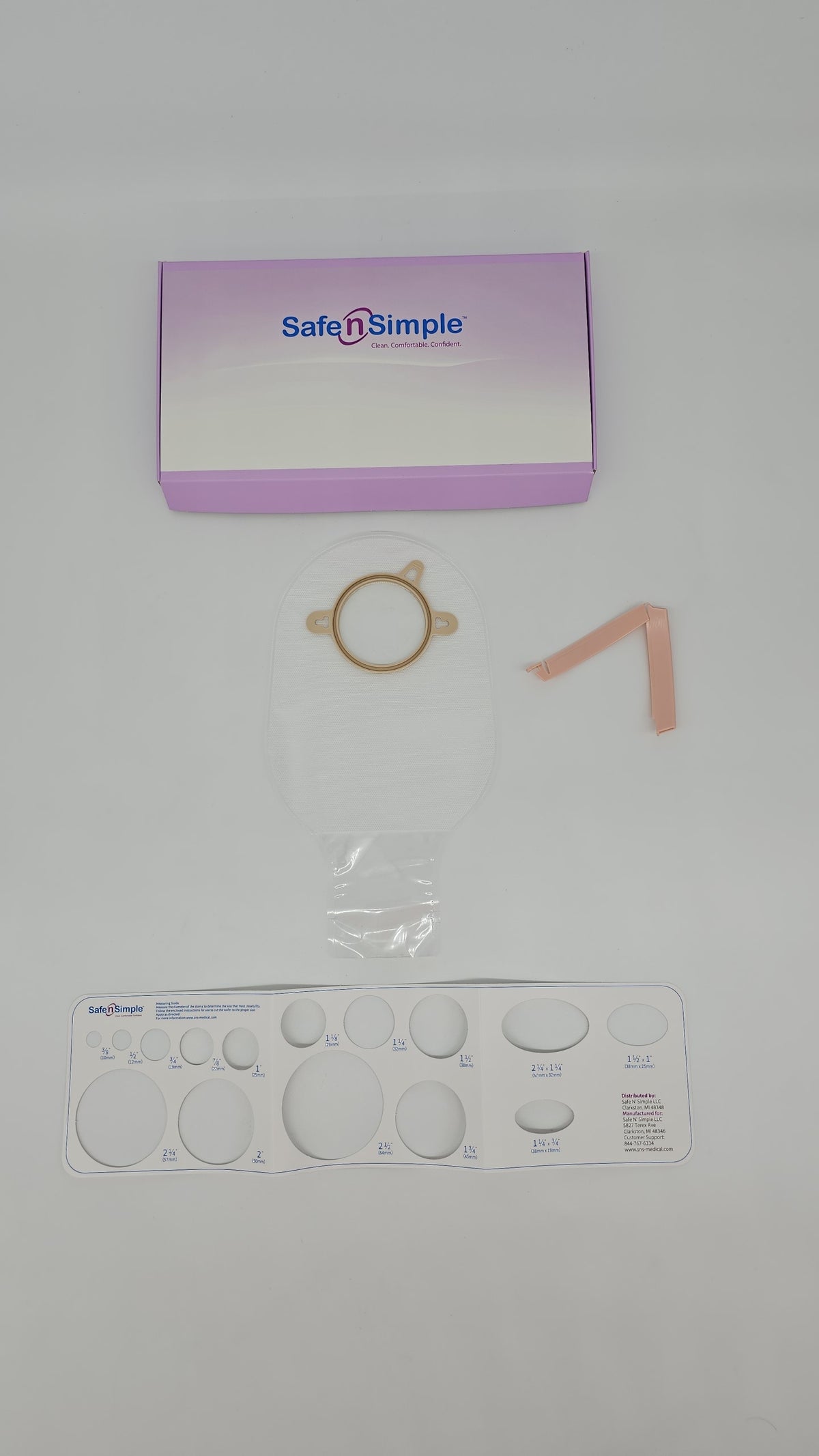 Safe N Simple 12" Drainable 2-Piece Pouch, Transparent, 57mm, 2-1/4" Flange, With Belt Tabs, and One Curved Tail Closure