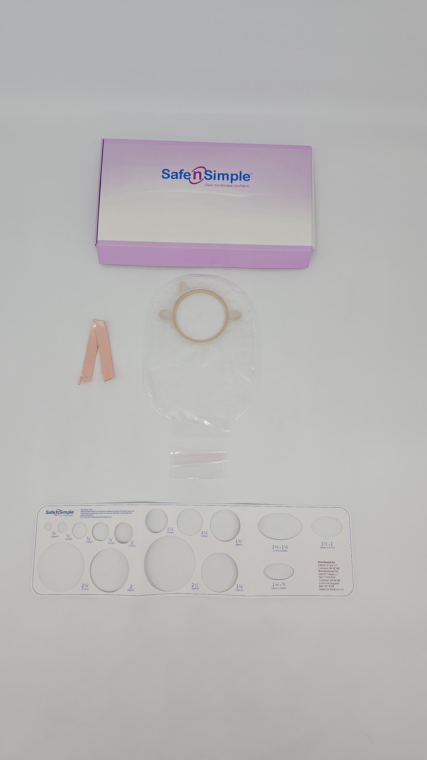 Safe N Simple 12" Drainable 2-Piece Pouch, Transparent, 70mm, 2-3/4" Flange, With Belt Tabs, and One Curved Tail Closure