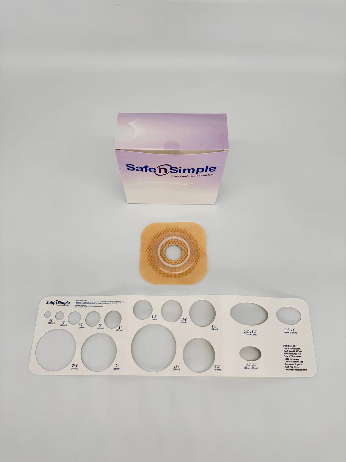 Safe N Simple 4-1/4" x 4-1/4" 2-Piece Wafer, Standard Wear, With Tape Collar, Beige, 45mm, 1-3/4" Flange, 1-1/8" Precut Stoma Opening