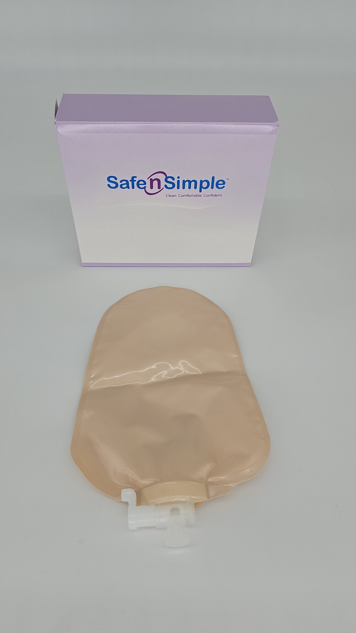 9" Urostomy 2-Piece Pouch, Beige, 45mm, 1-3/4" Flange, With Valve, and Belt Tabs