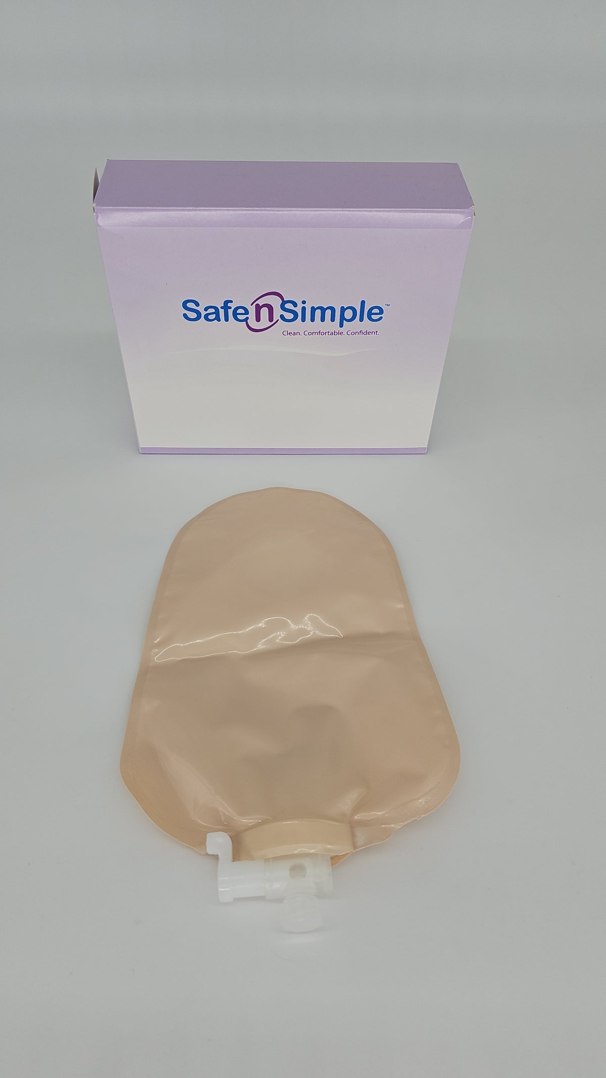 9" Urostomy 2-Piece Pouch, Beige, 45mm, 1-3/4" Flange, With Valve, and Belt Tabs