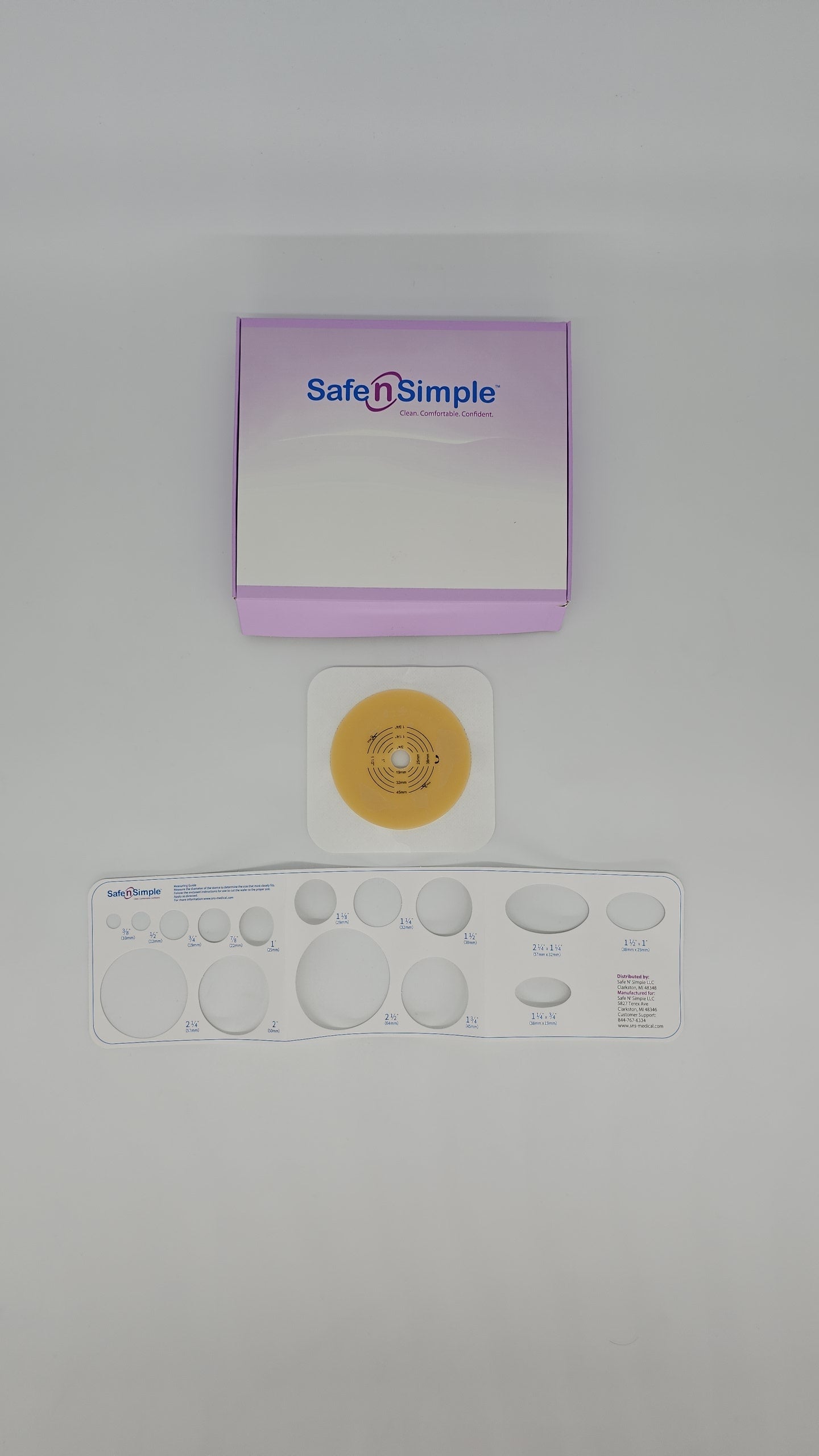 5" x 5" 2- Piece Wafer, Extended Wear, With Tape Collar, White, 57mm, 2-1/4" Flange, Cut-to-Fit