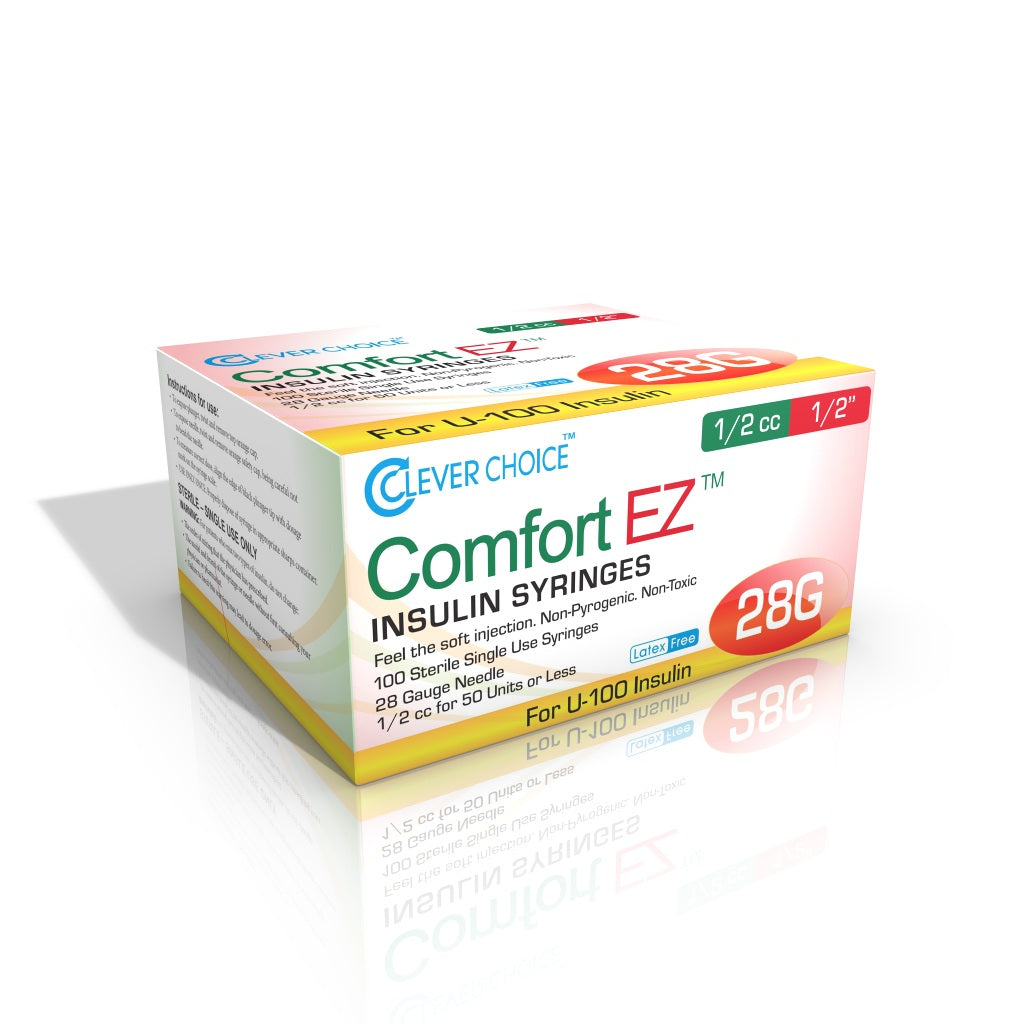 Clever Choice Comfort EZ Insulin Syringes 28G x 1/2", 1/2 cc, 100 count, BX/100