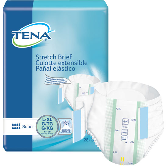 TENA Stretch Super Brief Large/X-Large 41" - 64", PK/28