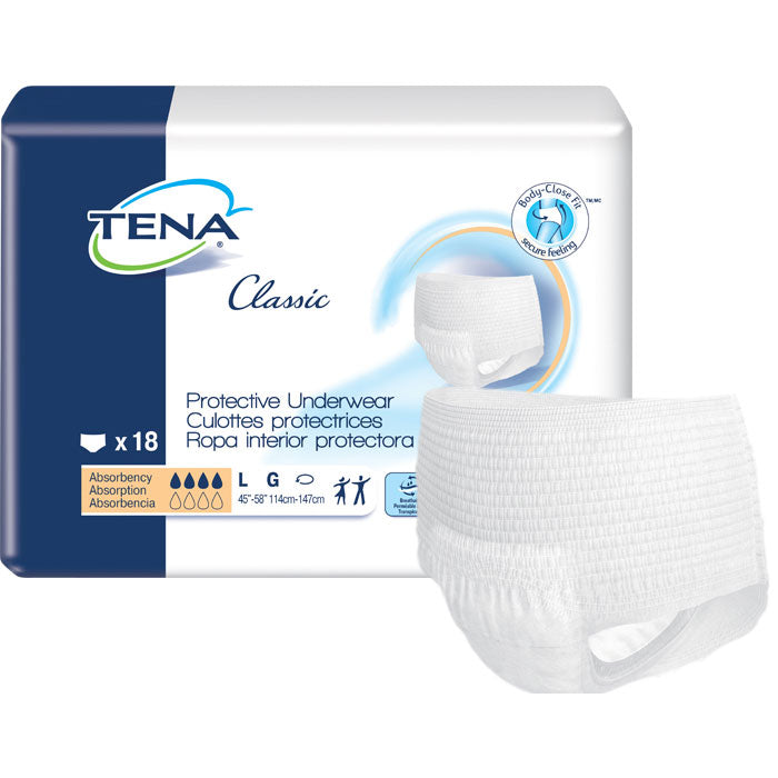 Tena Classic Protective Underwear, Large, 45"- 58", PK/18