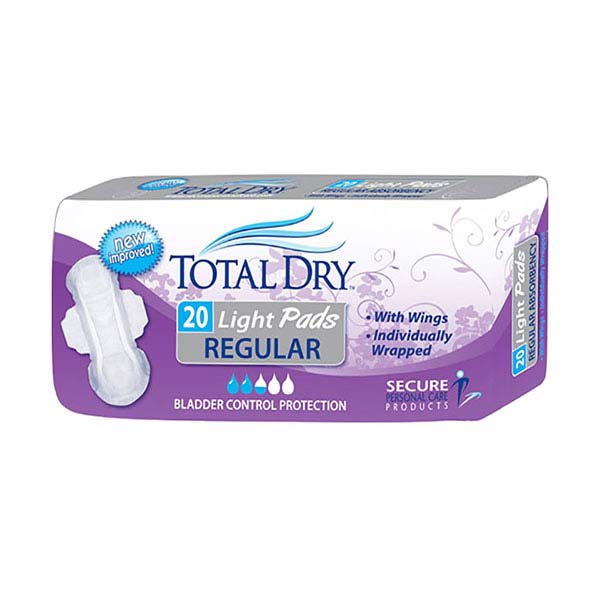 TotalDry Light Pads Regular, 10.75" Long, PK/20